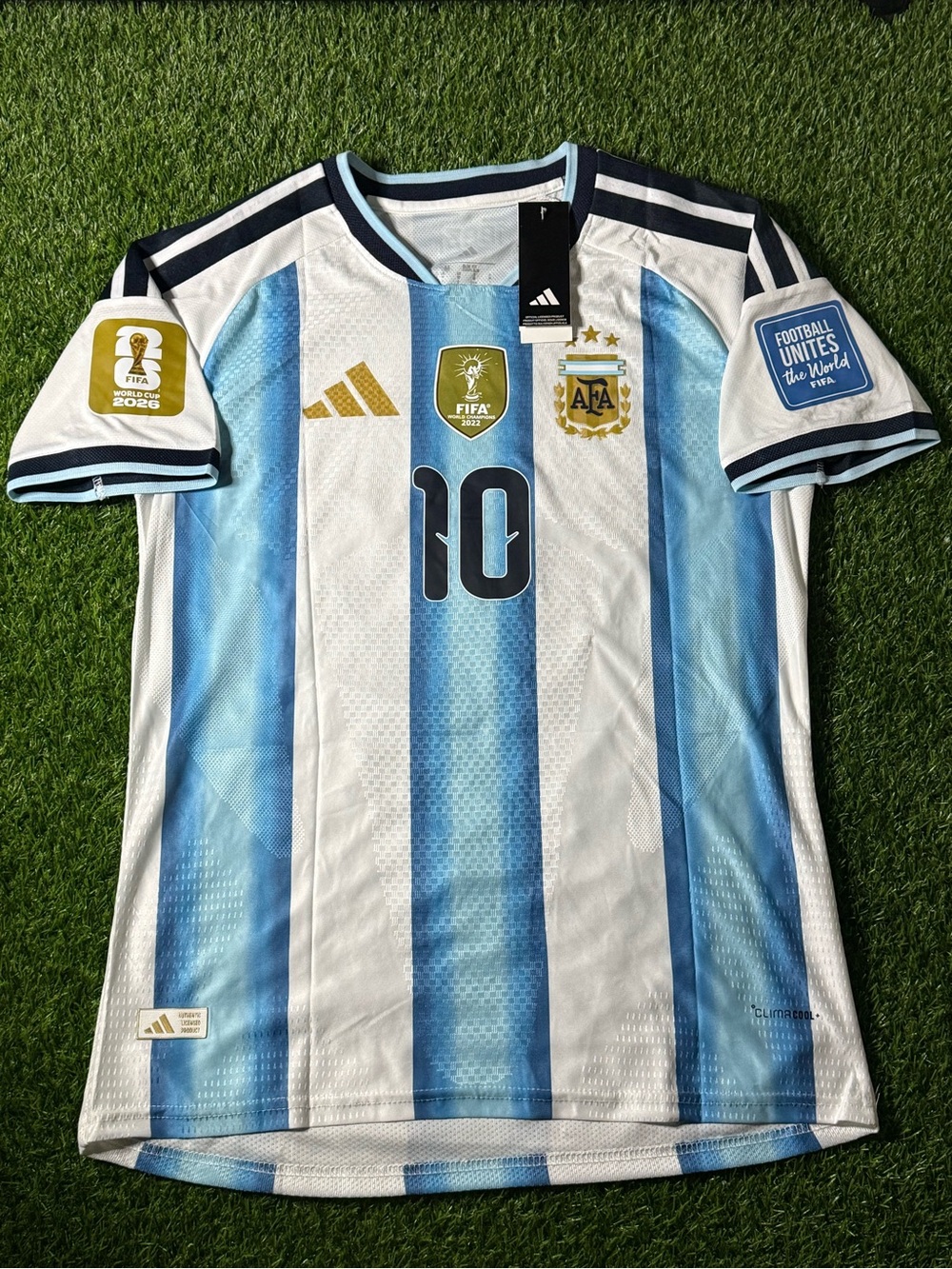 Argentina #10 Messi Home Jersey - White & Light Blue Size M